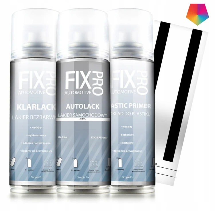 FIXPRO LAKIER SAMOCHODOWY ZESTAW DO PLASTIKÓW SPRAY KAŻDY KOLOR 3X200ML