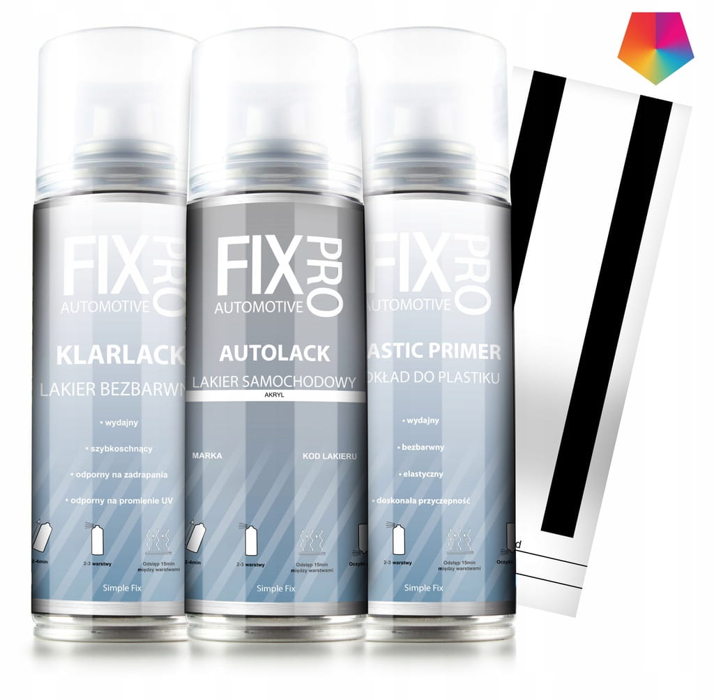 FIXPRO LAKIER SAMOCHODOWY ZESTAW DO PLASTIKÓW SPRAY KAŻDY KOLOR 3X200ML